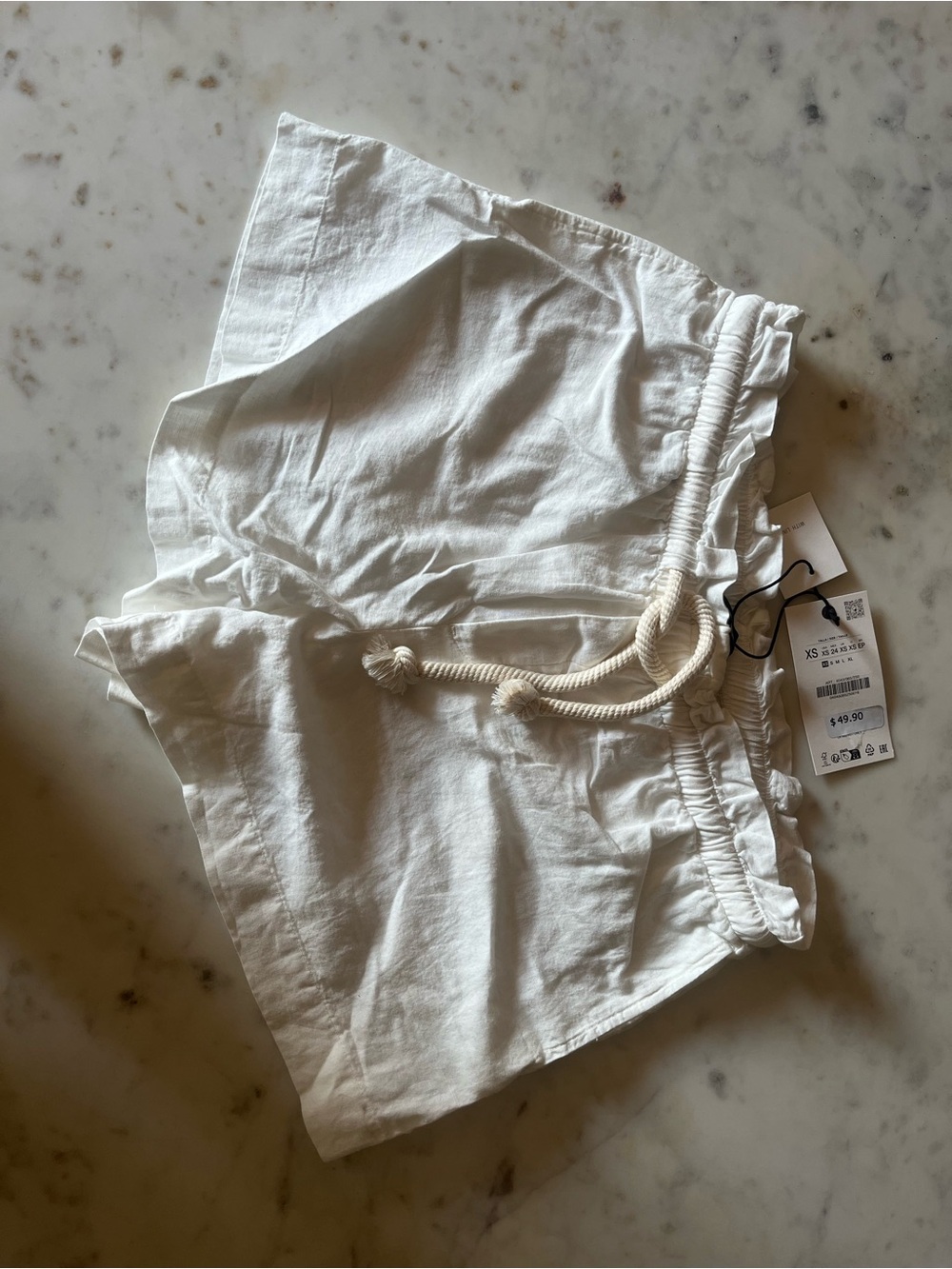 NWT Zara Women's White Drawstring Linen-Blend Shorts - Sz XS